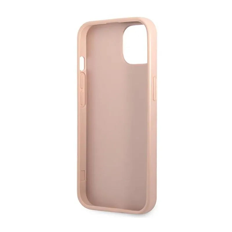 „Guess Saffiano Triangle Logo“ dėklas – dėklas „iPhone 14 Plus“ (rožinis)