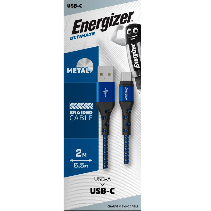 „Energizer Ultimate“ – „USB-A“ į „USB-C“ jungiamasis kabelis, 2 m (mėlynas)