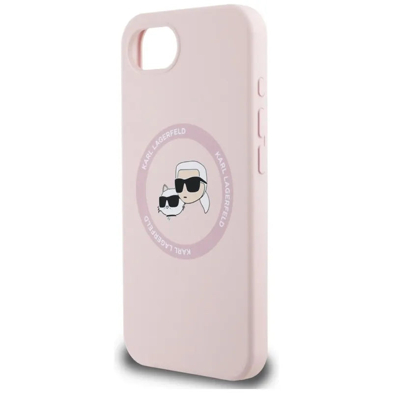 Karl Lagerfeld Silicone Karl & Choupette Heads MagSafe – Dėklas iPhone 16e (rožinis)