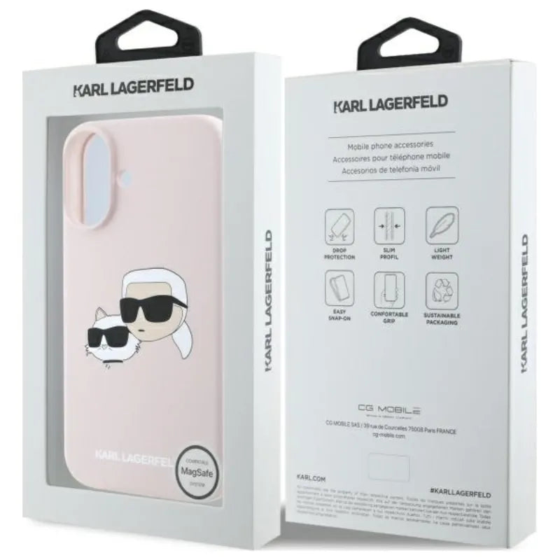 Karl Lagerfeld Silicone Double Heads Print MagSafe – Dėklas iPhone 16 (rožinis)