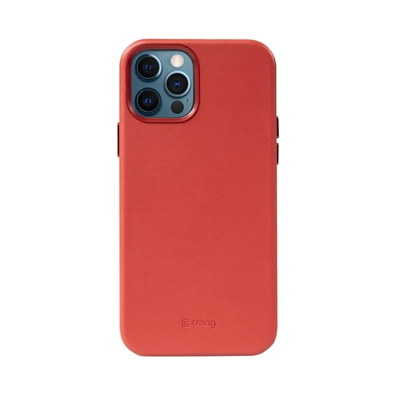 Crong Essential Cover – dirbtinės odos dėklas, skirtas iPhone 12 Pro Max (raudonas)