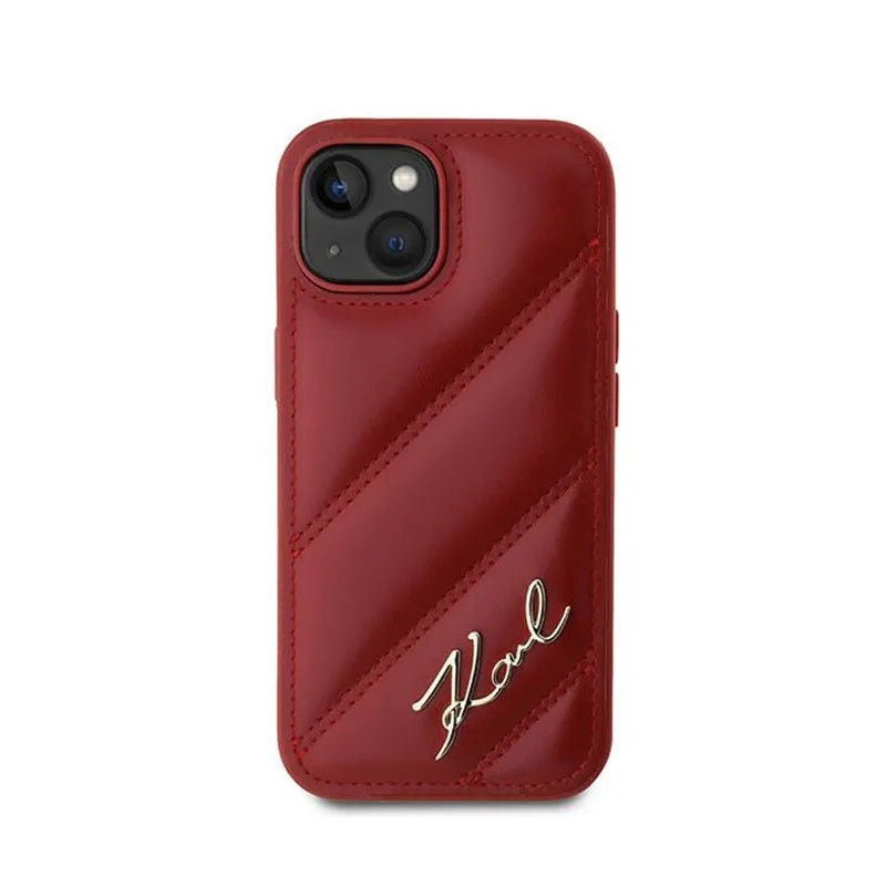 Karl Lagerfeld Diagonal Quilted Script - dėklas, skirtas iPhone 15 / 14 / 13 (raudonas)