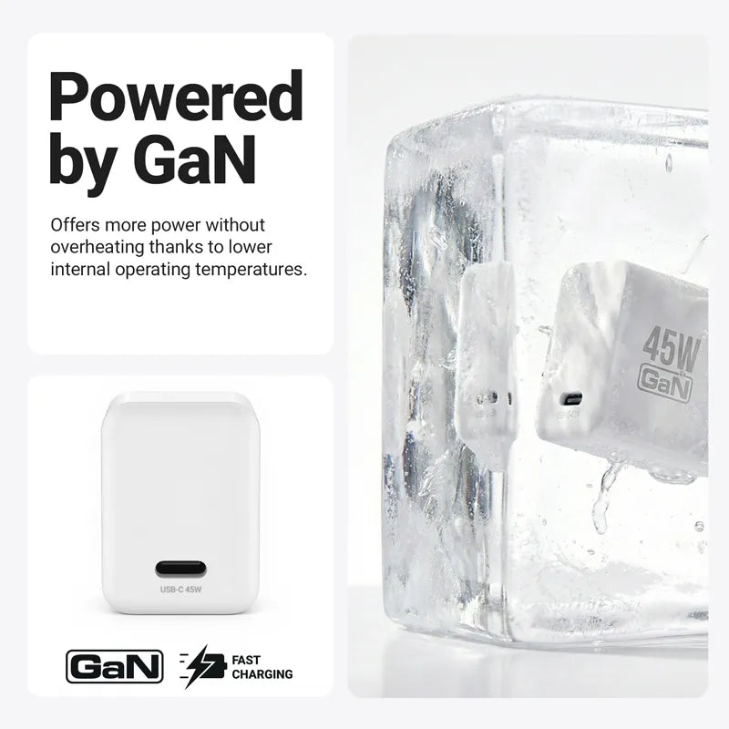 Crong Ultra Compact GaN – USB-C 45W PD 3.0 sieninis įkroviklis su PPS (baltas)