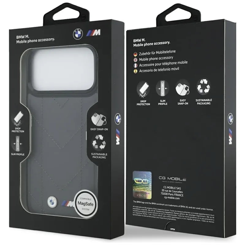 BMW M Quilted Logo MagSafe – „iPhone 17 Pro Max“ dėklas (antracito spalvos)