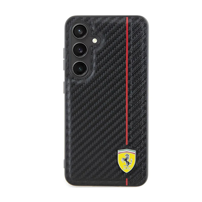 Ferrari Carbon Printed Line – dėklas Samsung Galaxy S24+ telefonui (juodas)