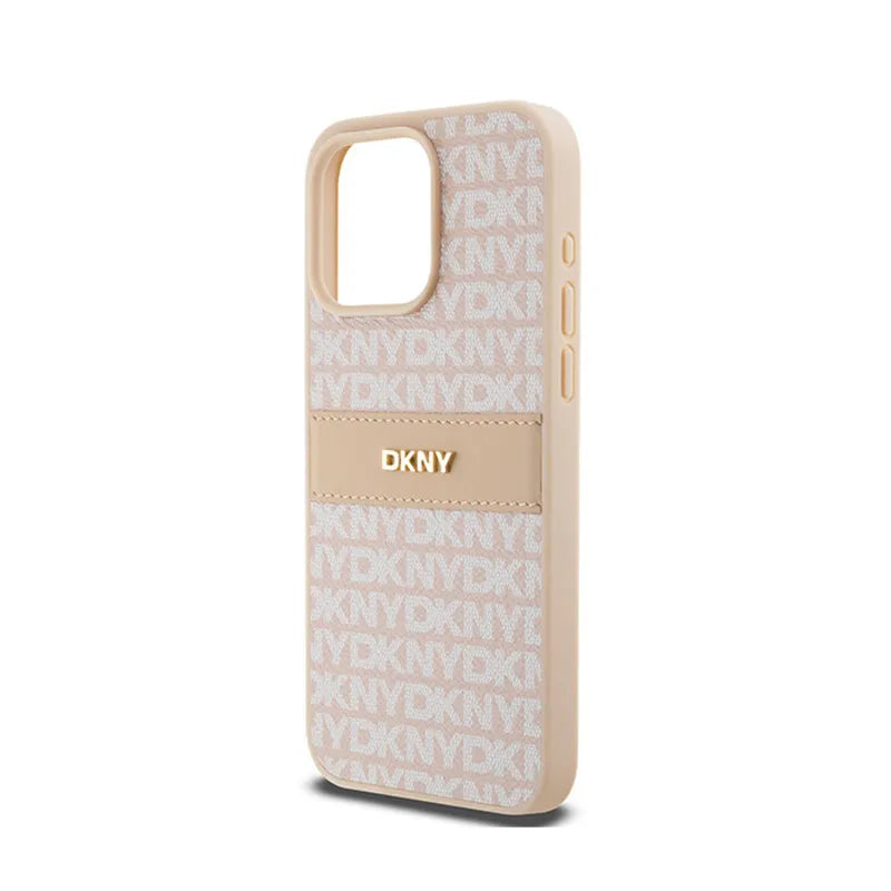 DKNY Leather Mono Stripe & Metal Logo – dėklas iPhone 15 Pro Max (rožinis)