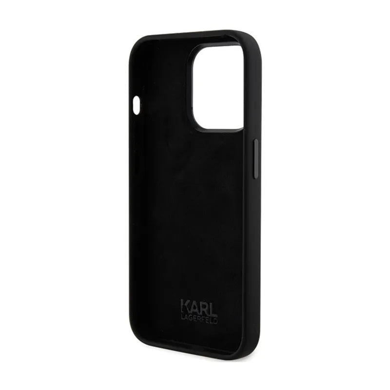 Karl Lagerfeld Silicone Karl & Choupette Heads dėklas iPhone 15 Pro Max telefonui (juodas)