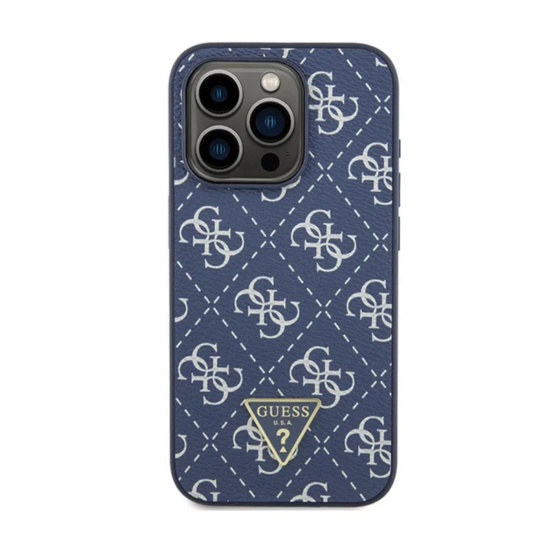 Guess 4G Triangle Metal Logo – dėklas iPhone 15 Pro (mėlynas)