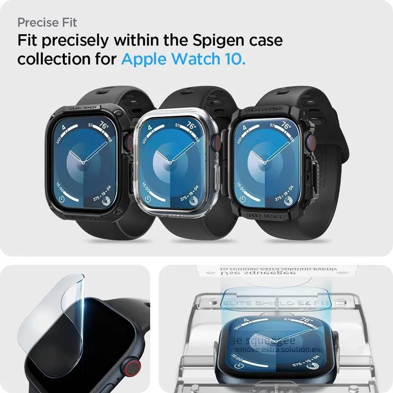 Spigen Elite Shield EZ Fit 2-Pack – hibridinio stiklo apsauga Apple Watch 10 42 mm (skaidri)