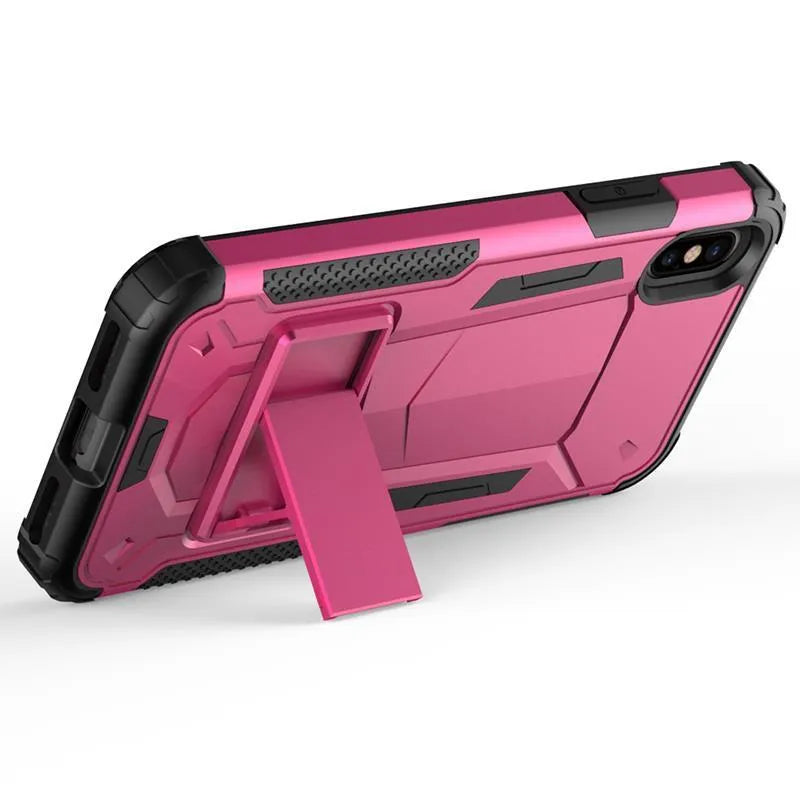 Zizo Hybrid Transformer Cover – tvirtas dėklas iPhone X su stoveliu (rožinė / juoda)