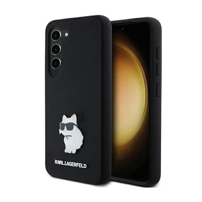 Karl Lagerfeld Silicone Choupette Metal Pin – dėklas Samsung Galaxy S24 (juodas)