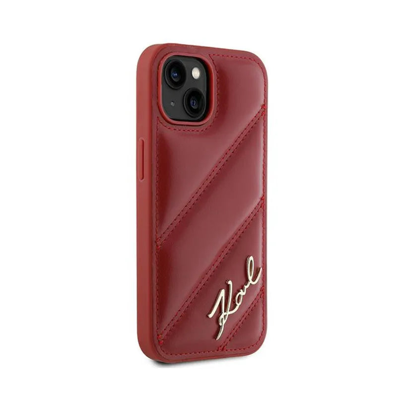 Karl Lagerfeld Diagonal Quilted Script - dėklas, skirtas iPhone 15 / 14 / 13 (raudonas)