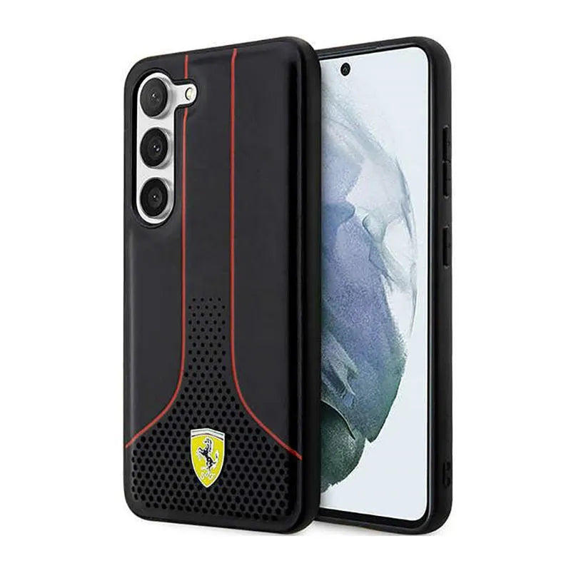 Ferrari Perforated 296P Collection – dėklas Samsung Galaxy S23+ (juodas)