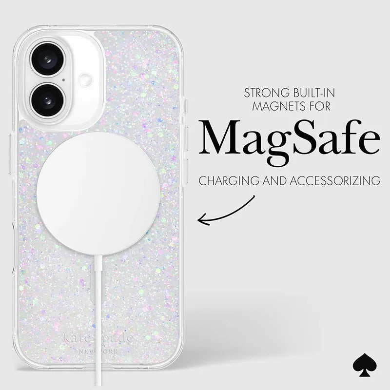 Kate Spade New York apsauginis MagSafe dėklas, skirtas iPhone 16 (Chunky Glitter)