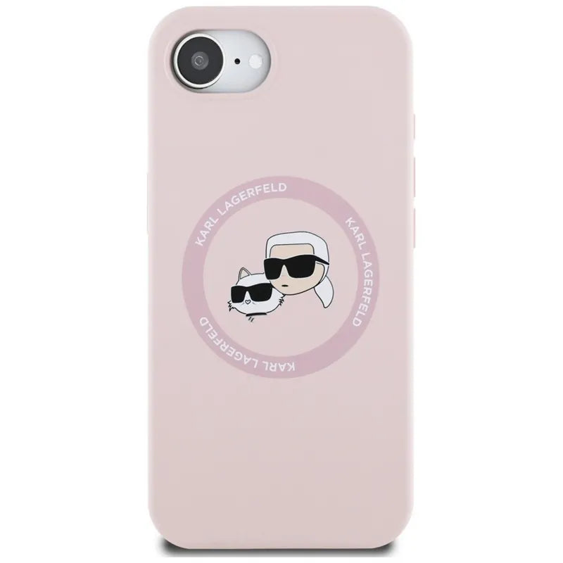 Karl Lagerfeld Silicone Karl & Choupette Heads MagSafe – Dėklas iPhone 16e (rožinis)