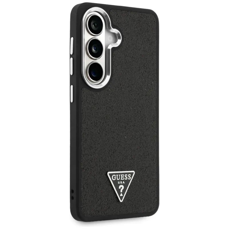 Guess Fixed Glitter Triangle MagSafe – Samsung Galaxy S26 dėklas (juodas)
