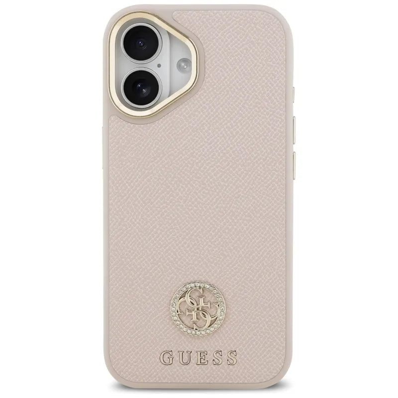 Guess Grained Strass Logo MagSafe – Dėklas iPhone 17 (rožinis)