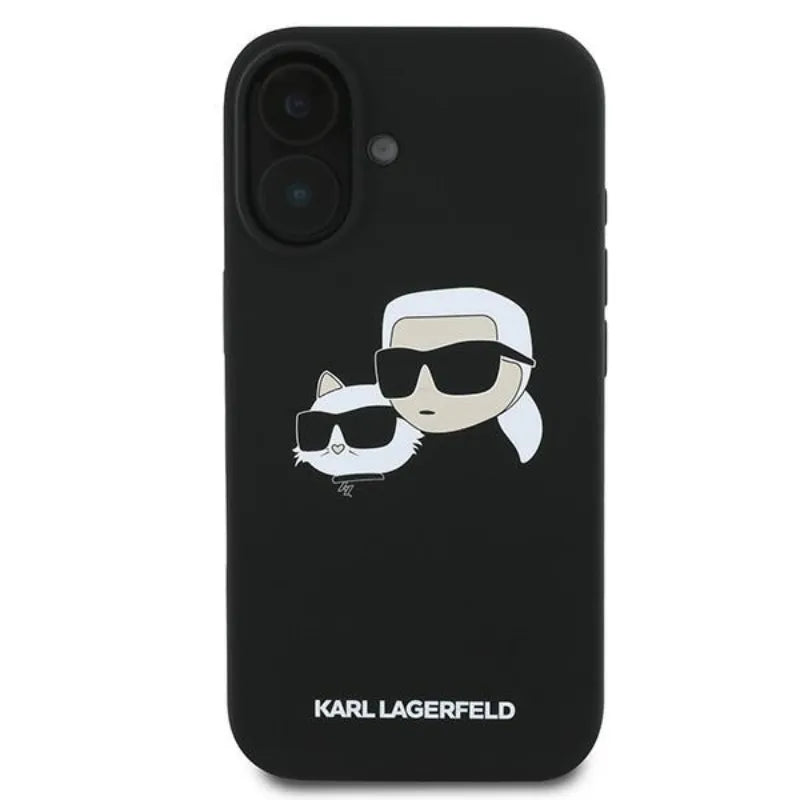 Karl Lagerfeld Silicone Double Heads Print MagSafe – dėklas iPhone 16 Plus (juodas)
