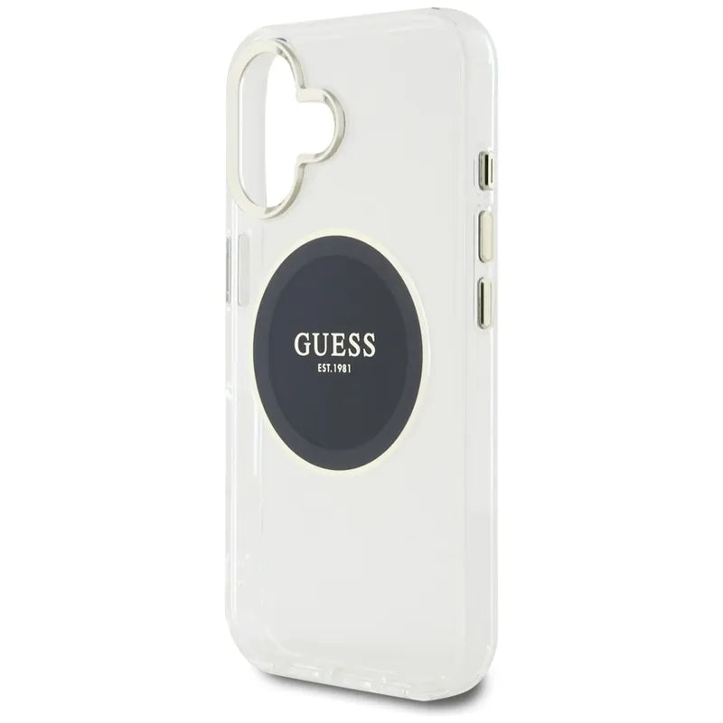 Guess IML Metal Colored Circle Classic Logo MagSafe – dėklas iPhone 16 (juodas)