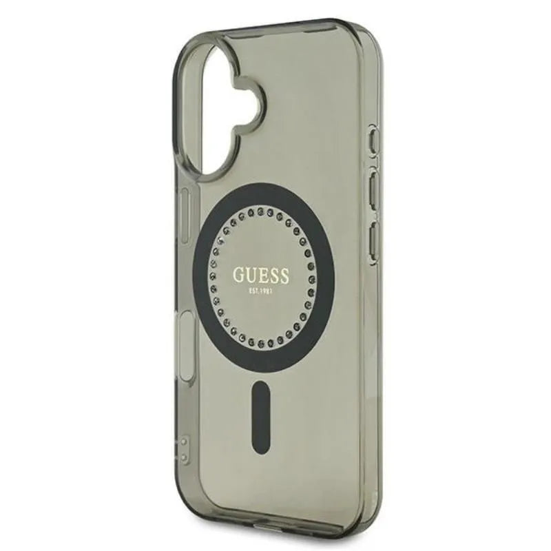 Guess IML Rhinestones MagSafe - Dėklas iPhone 16 Plus (Juodas)