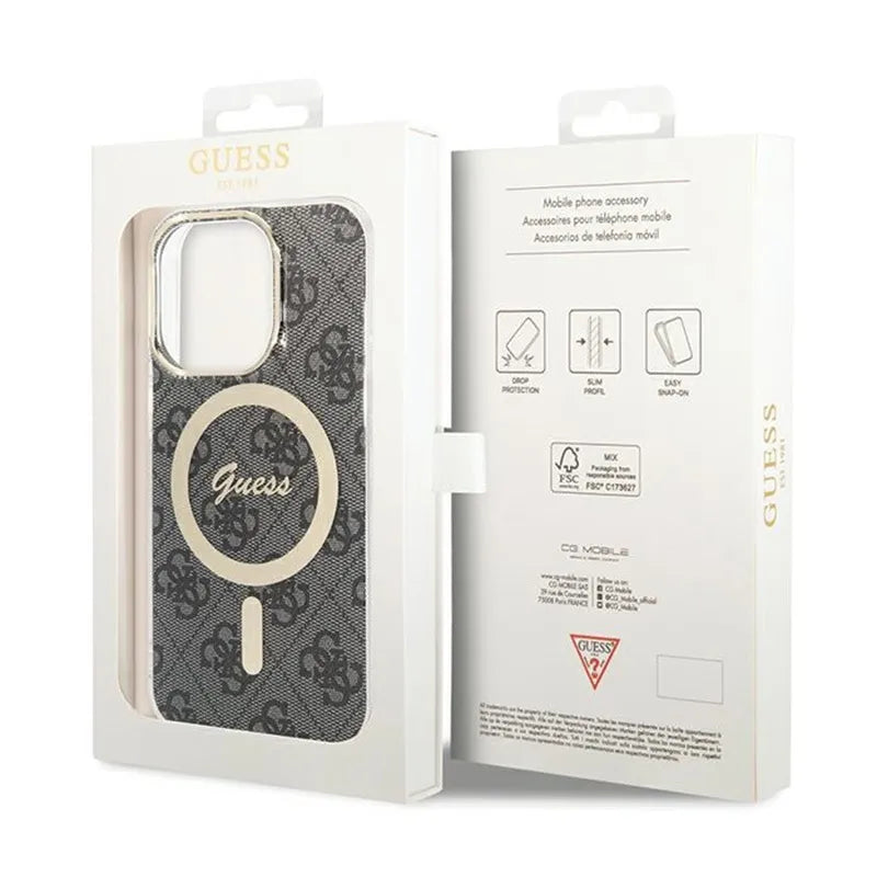 Guess 4G MagSafe – dėklas iPhone 15 Pro (juodas)
