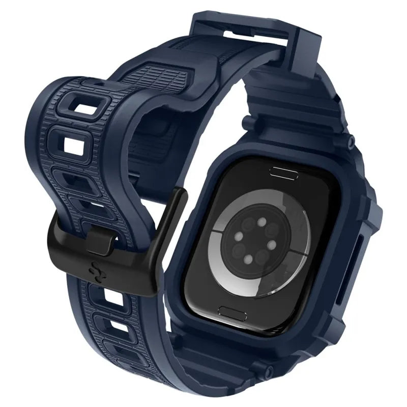 Spigen Rugged Armor Pro V2 – Apyrankė su dėklu, skirta Apple Watch 10/11 42mm (tamsiai mėlyna)