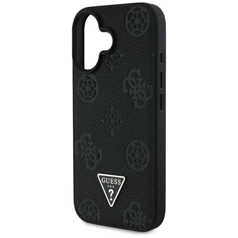Guess Grained Hot Stamp Peony Triangle Logo MagSafe – Dėklas iPhone 16 (juodas)