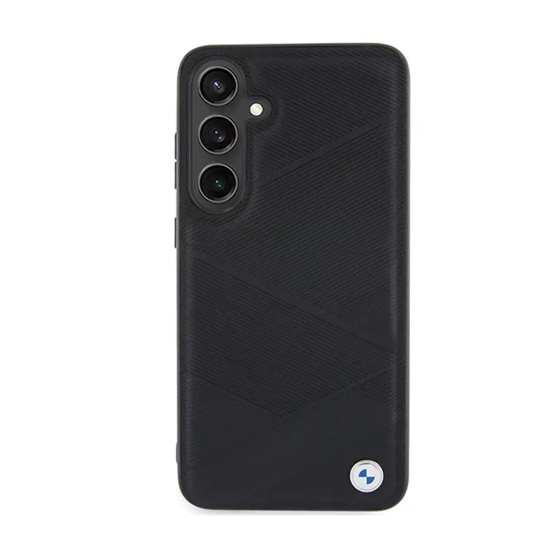 BMW Signature Leather Crossing Lines Pattern – Dėklas Samsung Galaxy S24+ telefonui (juodas)