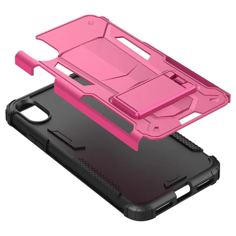 Zizo Hybrid Transformer Cover – tvirtas dėklas iPhone X su stoveliu (rožinė / juoda)