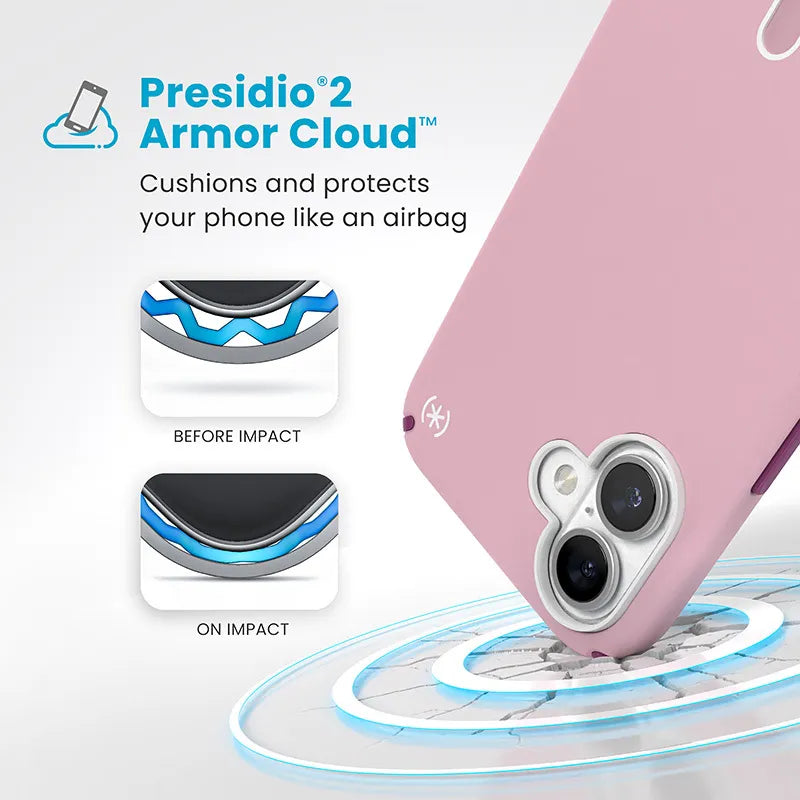 Speck Presidio2 Pro ClickLock & MagSafe – iPhone 16 Plus dėklas (Wednesday Pink / Boysenberry Purple / White)