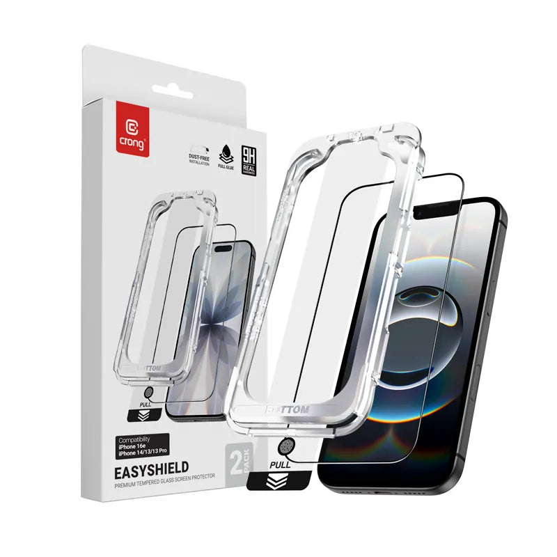 Crong EasyShield 2-Pack – Grūdintas stiklas skirtas iPhone 17e / 16e / 14 / 13 / 13 Pro (2 vnt.)