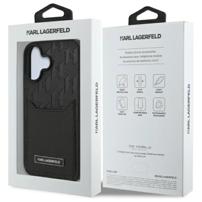 Karl Lagerfeld Cardslots Monogram - dėklas iPhone 16 (juodas)