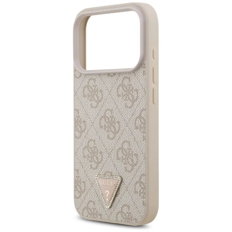 Guess Leather 4G Triangle Strass MagSafe - Dėklas iPhone 17 Pro (rožinis)