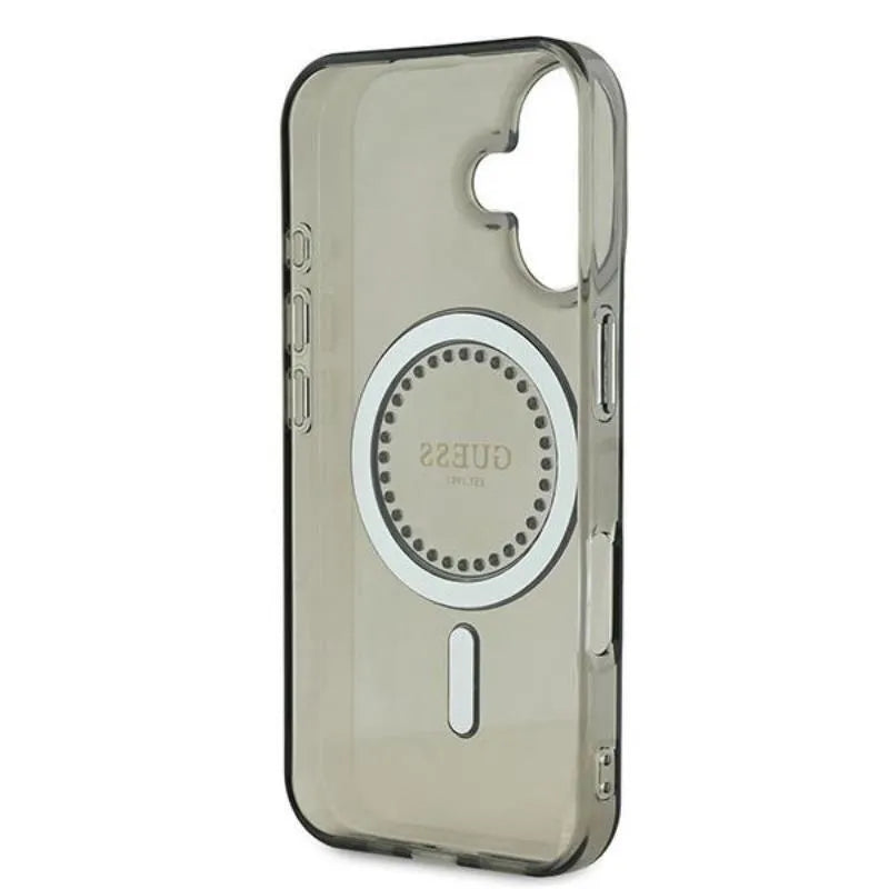 Guess IML Rhinestones MagSafe - Dėklas iPhone 16 Plus (Juodas)