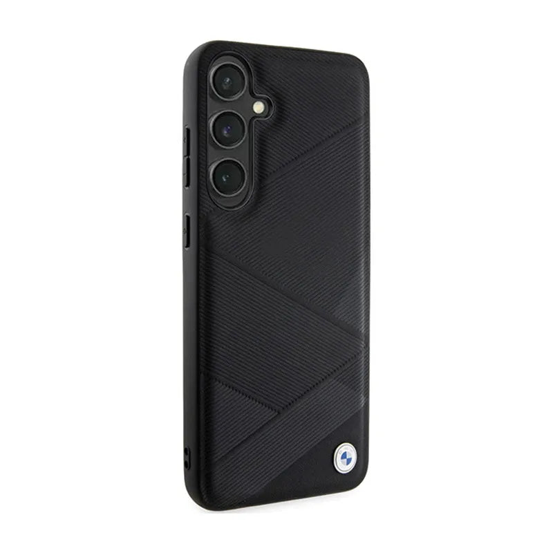 BMW Signature Leather Crossing Lines Pattern – Dėklas Samsung Galaxy S24+ telefonui (juodas)