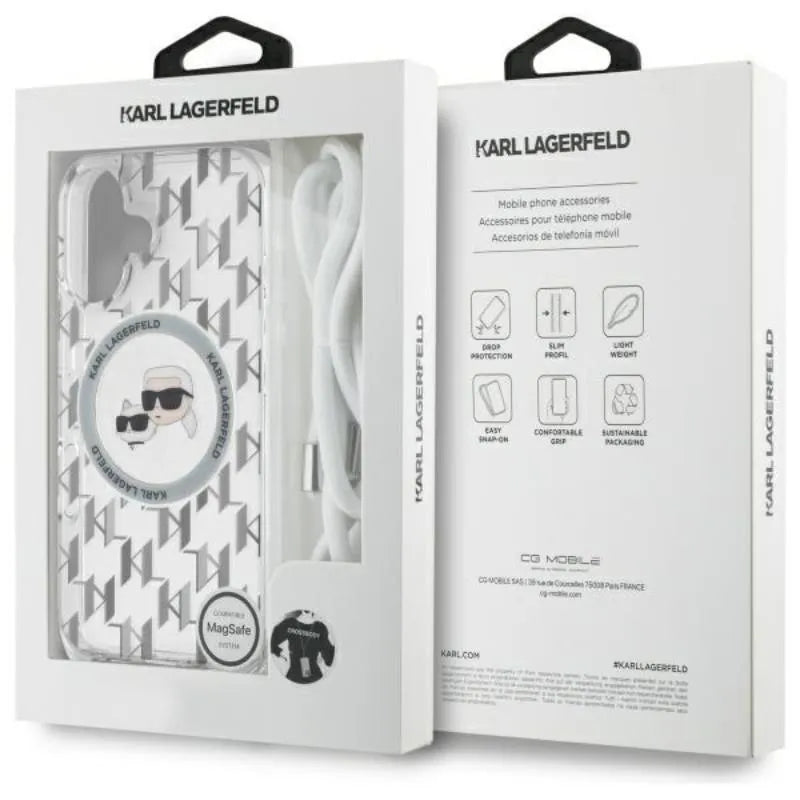Karl Lagerfeld IML Crossbody Monogram Karl & Choupette Head MagSafe – dėklas iPhone 16 (skaidrus)