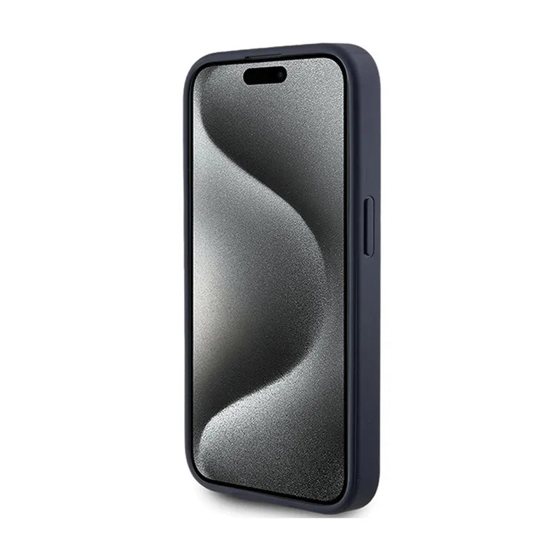 Guess 4G Triangle Metal Logo – dėklas iPhone 15 Pro (mėlynas)