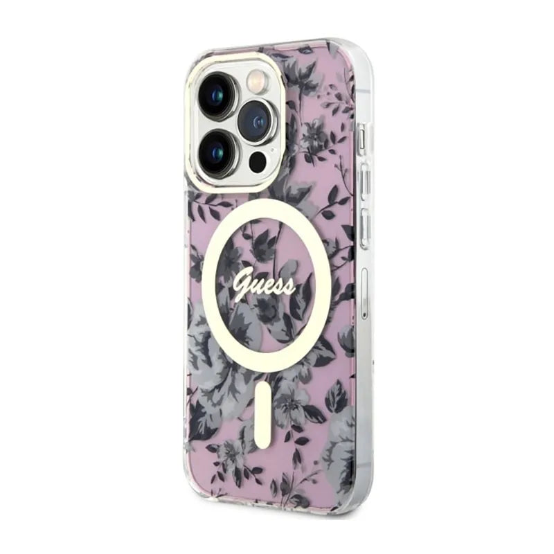 Guess Flower MagSafe – dėklas iPhone 14 Pro Max (rožinis)