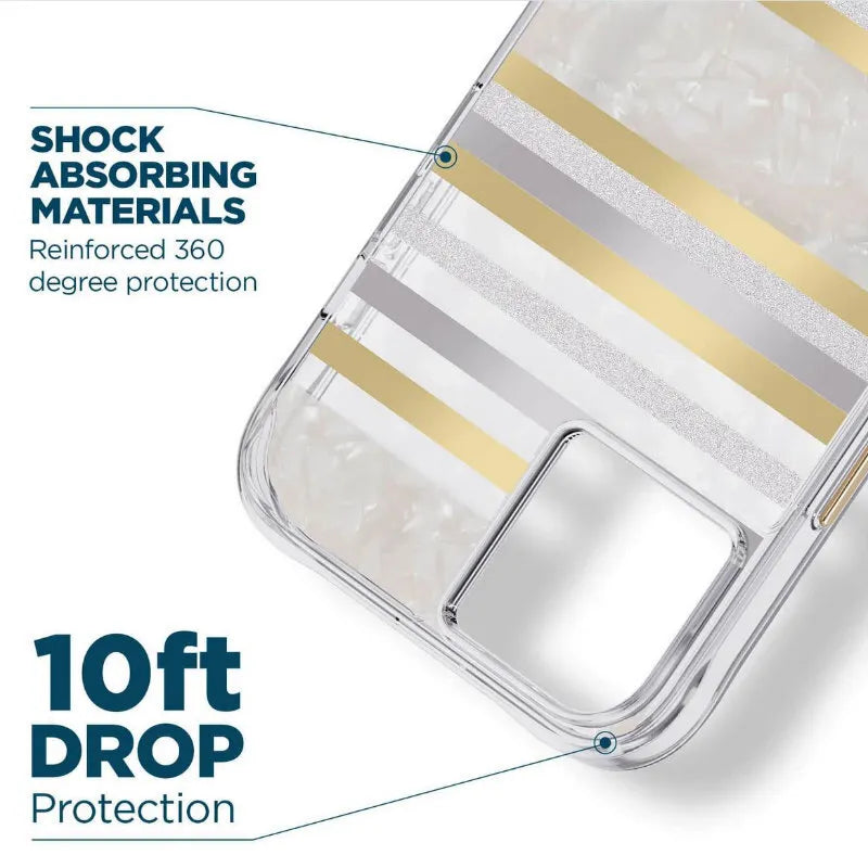 Case-Mate Pearl Stripes MagSafe – perlamutru dekoruotas dėklas, skirtas iPhone 14 / iPhone 13 (Pearl Stripes)