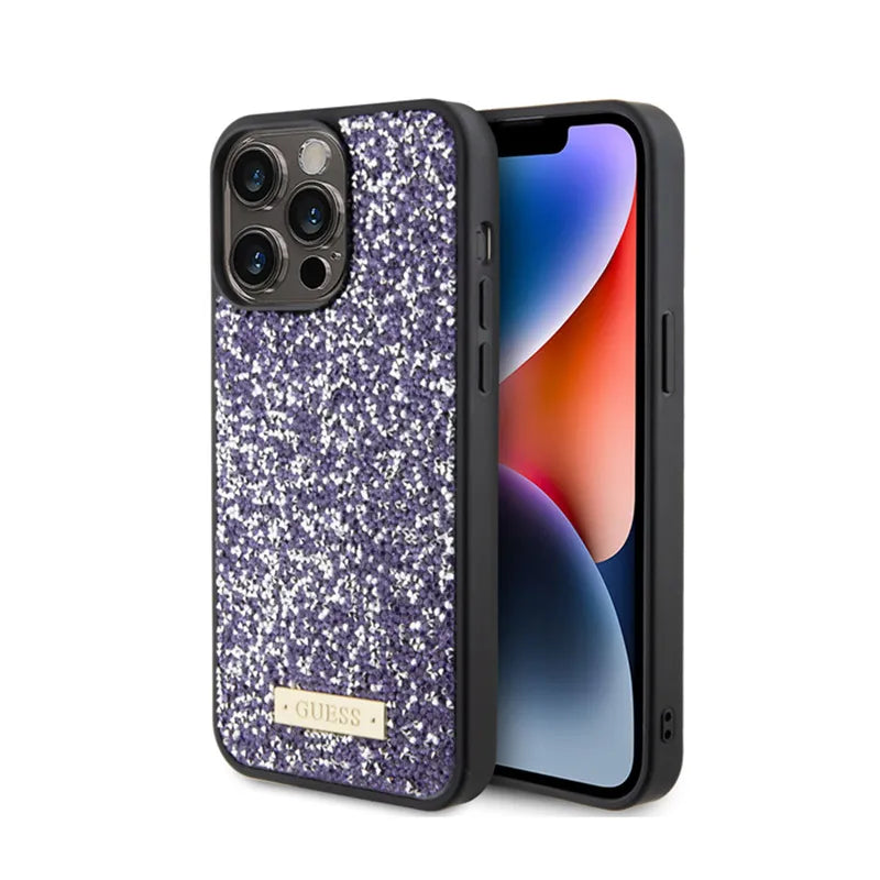 Guess Rhinestone Metal Logo – dėklas „iPhone 15 Pro Max“ (rožinis)