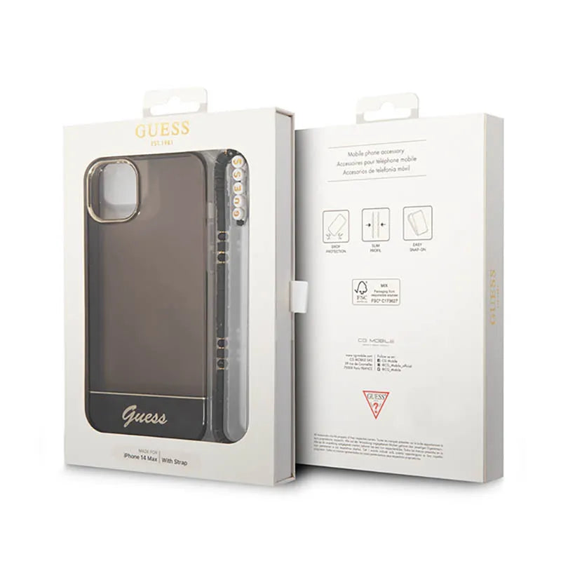 Guess Translucent Pearl Strap - Dėklas iPhone 14 (juodas)