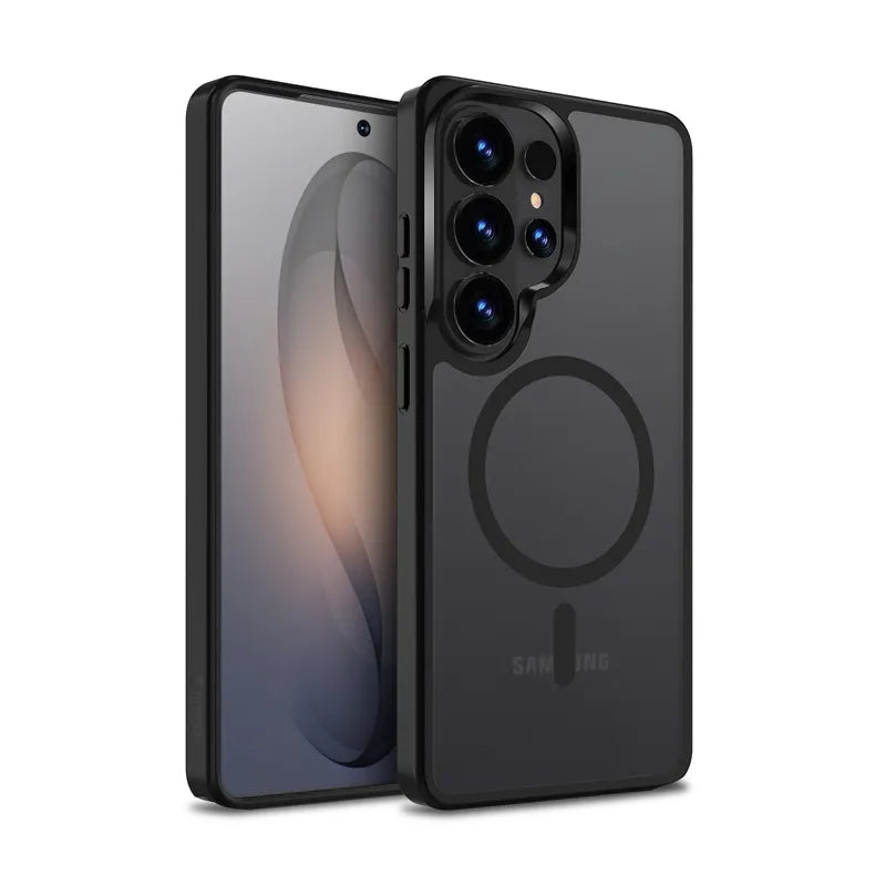 Crong Hybrid Matte Magnetic – MagSafe dėklas, skirtas Samsung Galaxy S26 Ultra (juodas)