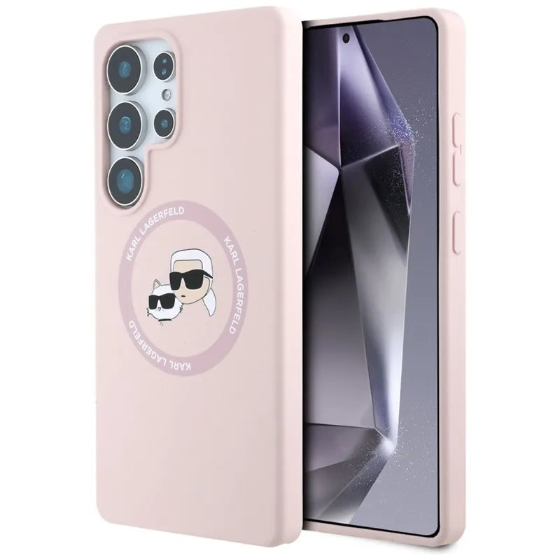 Karl Lagerfeld Silicone Double Heads And Circle MagSafe – dėklas Samsung Galaxy S25 Ultra (rožinis)