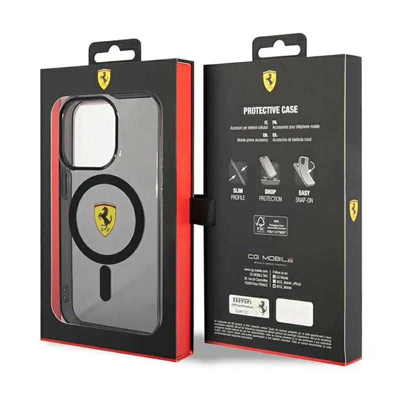 Ferrari Translucent MagSafe – dėklas iPhone 14 Pro telefonui (juodas)