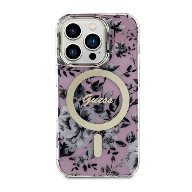 Guess Flower MagSafe – dėklas iPhone 14 Pro Max (rožinis)