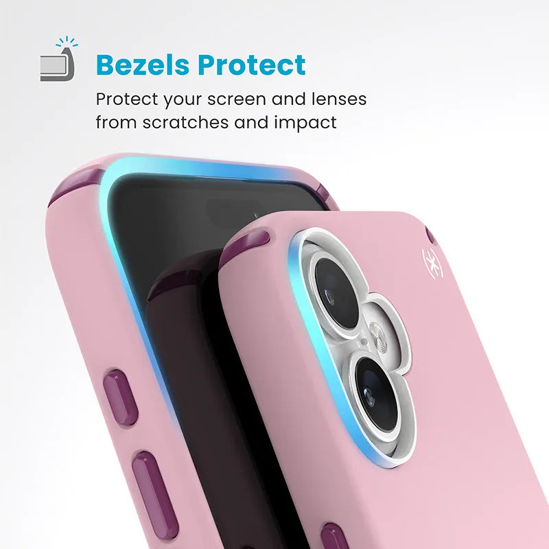 Speck Presidio2 Pro ClickLock & MagSafe – iPhone 16 Plus dėklas (Wednesday Pink / Boysenberry Purple / White)