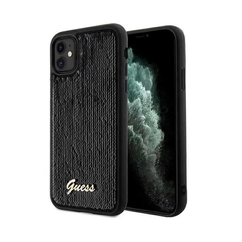 Guess Sequin Script Metal - Dėklas iPhone 11 (Juodas)