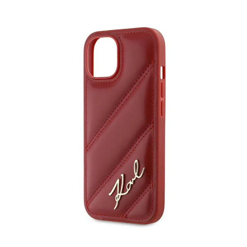 Karl Lagerfeld Diagonal Quilted Script - dėklas, skirtas iPhone 15 / 14 / 13 (raudonas)