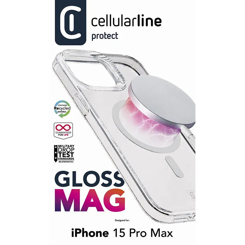 Cellularline Gloss Mag – iPhone 15 Pro Max MagSafe dėklas (skaidrus)