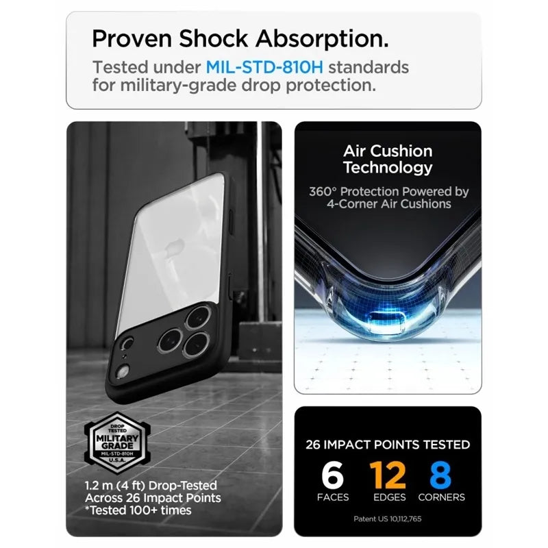 Spigen Ultra Hybrid – dėklas, skirtas iPhone 18 Pro / 17 Pro (matinė juoda spalva)